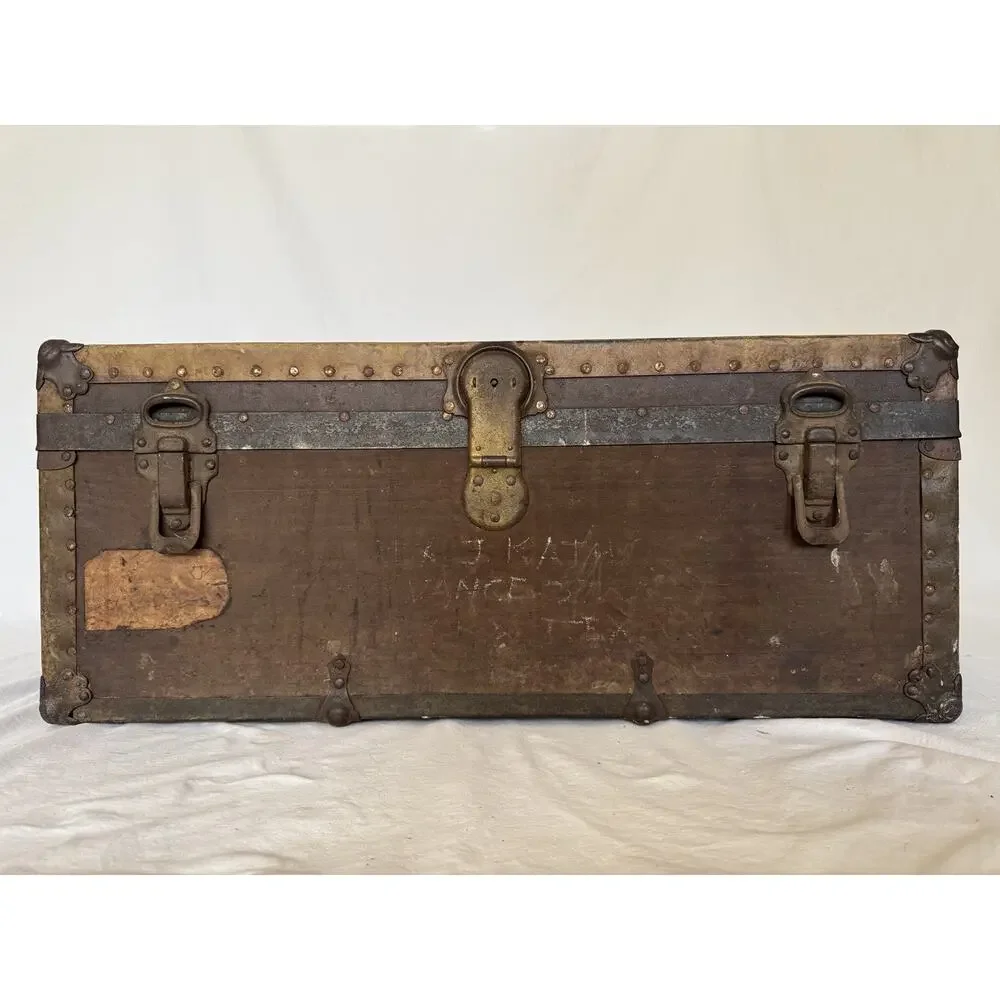 Antique 1928 Footlocker Trunk Named WWII Army Camp Beale Baylor Football Texas